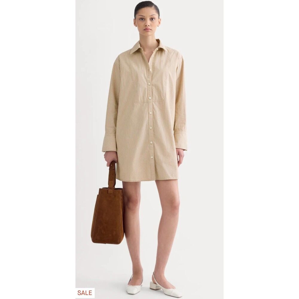 Everlane Mini Shirtdress XXL Ultrasoft Organic Cotton Tigers Eye/Optic White NWT
